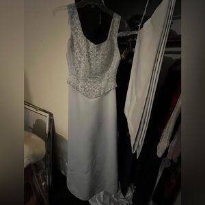 Elegant dove gray Alfred Angelo Mother of the Bride wedding formal with stole.